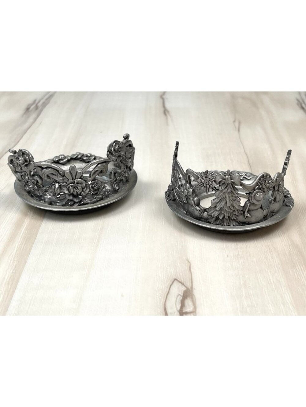 VTG 1995-6 Set 2 RAWCLIFFE Pewter Rose Snowman Votive Tealight CANDLE HOLDERS